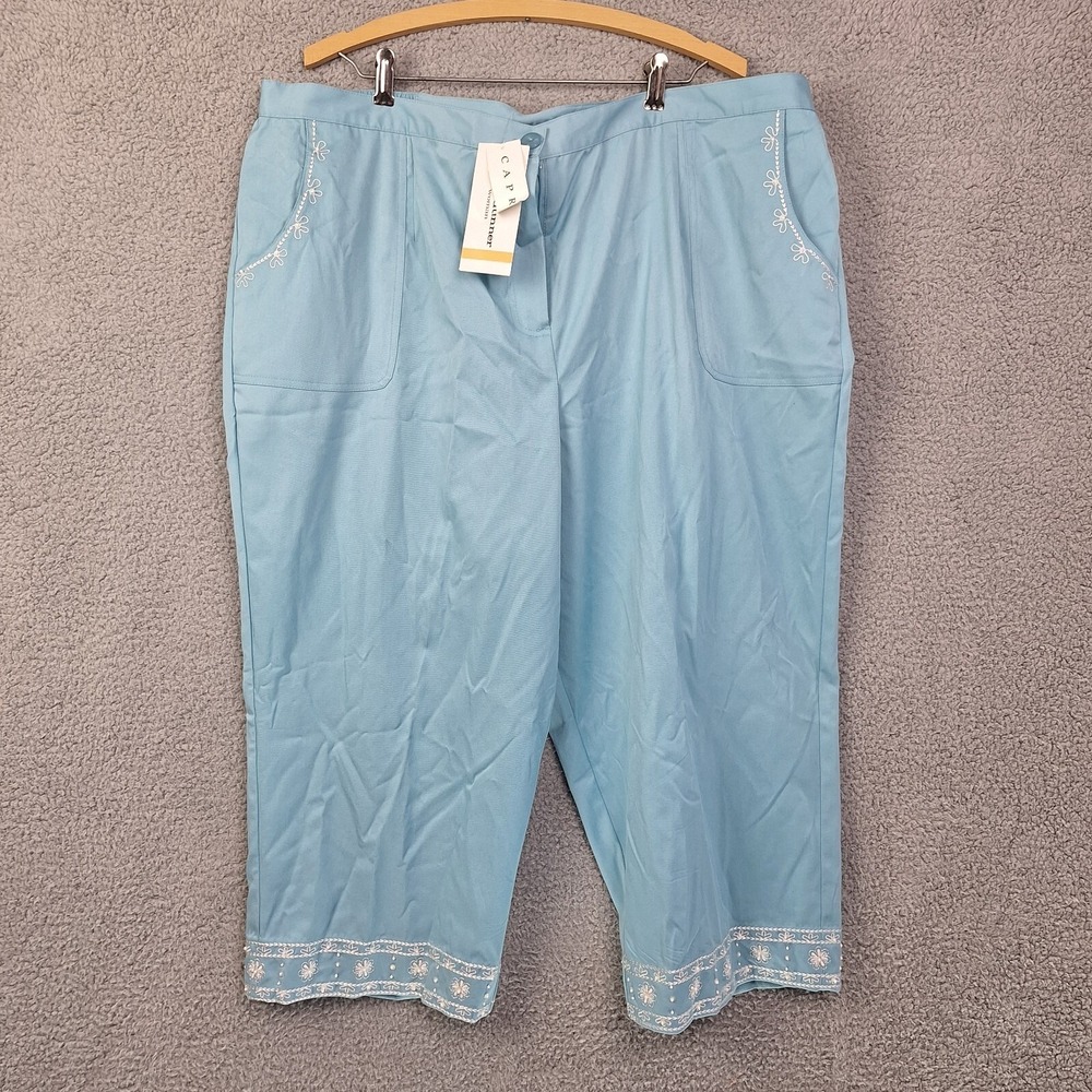 Alfred Dunner Capri Pants Womens 24W Blue Aqua Embroidered Pull On Pockets NWT